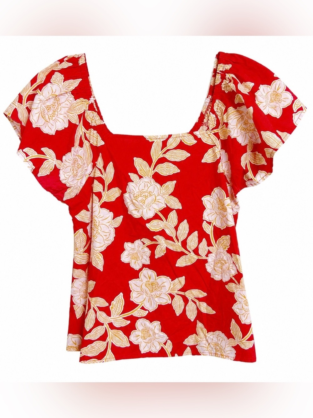 Sugar Lips Floral Puff Sleeve Top NWT Size Large 100% Cotton Cottagecore Blouse - Picture 2 of 7